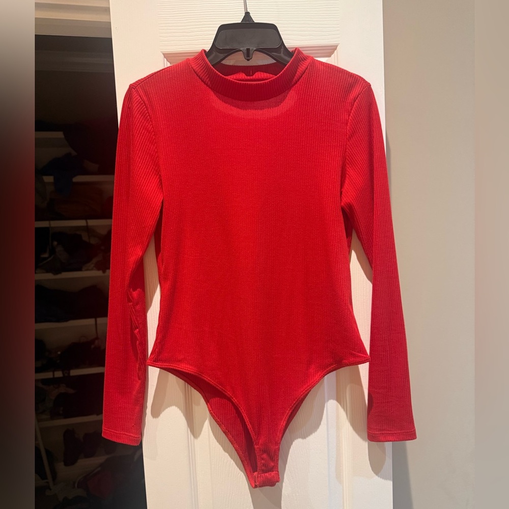 Red Long Sleeved Knit Jumpsuit